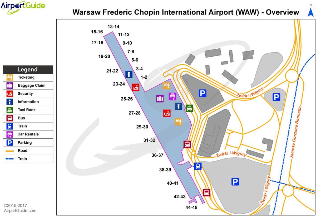Варшаўскі аэрапорт waw карце