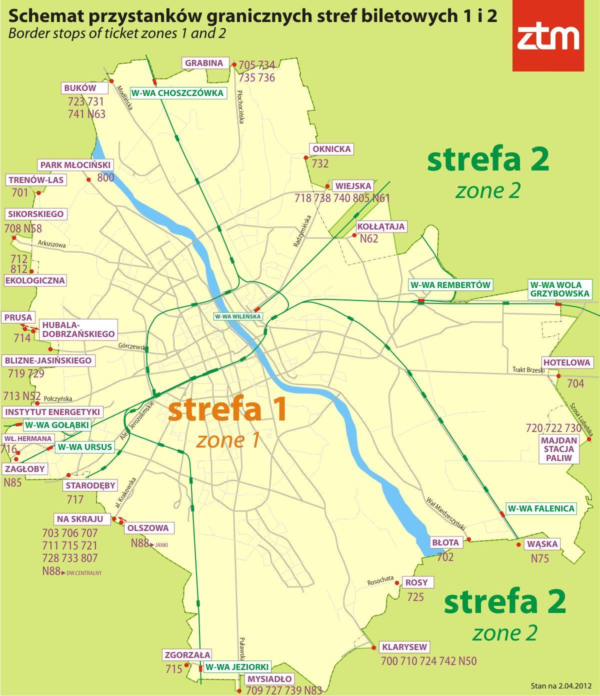 Карта Варшавы зоны 1 2 