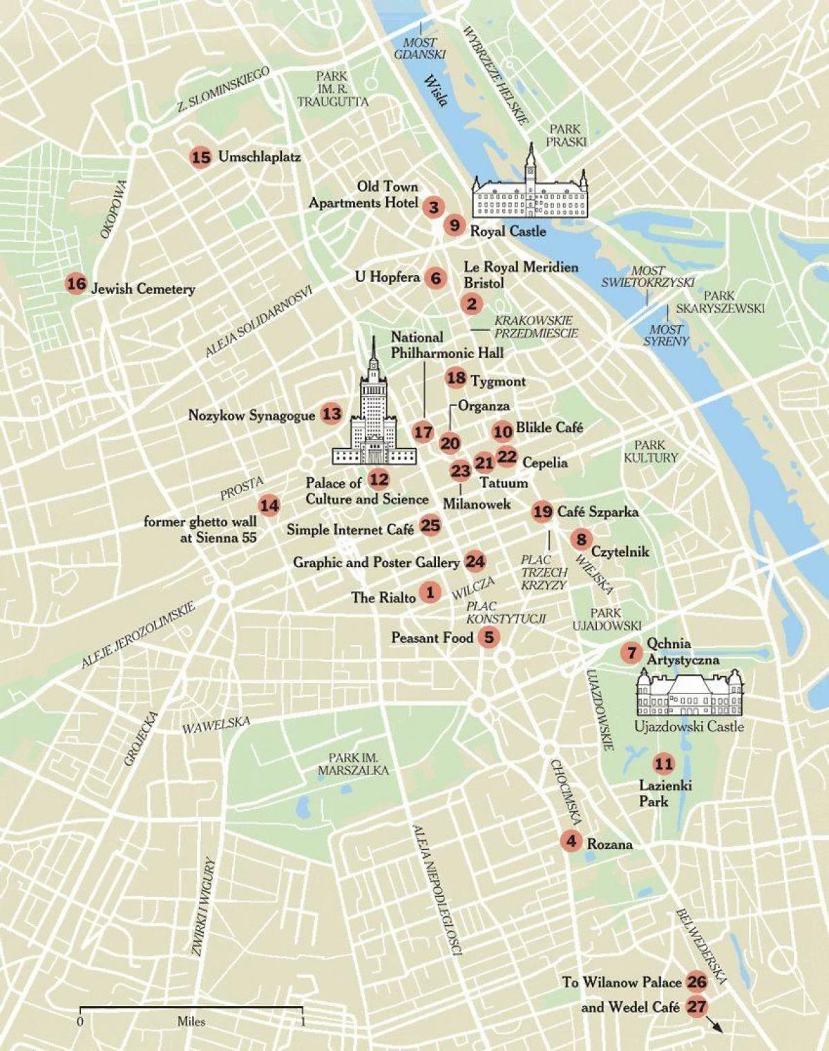 Карта Варшавы пешаходная экскурсія 