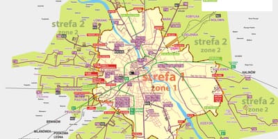Карта Варшавы на аўтобусе 