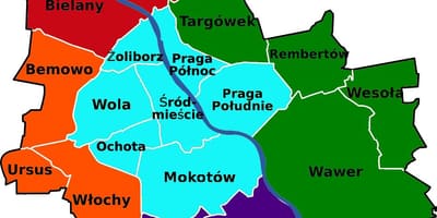 Карта раёнаў Варшавы 