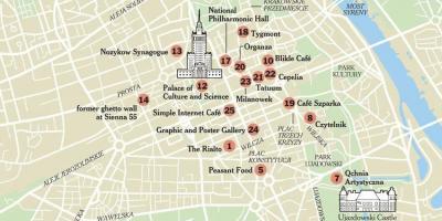 Карта Варшавы, дзе захаваліся адметнасці